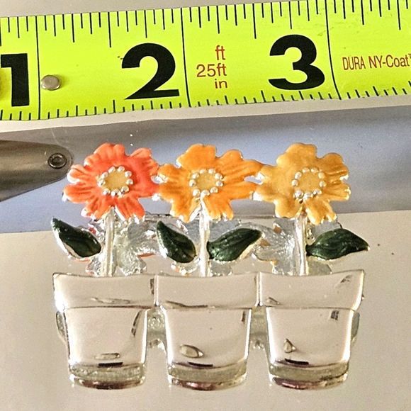 Colorful Vintage Flowerpot Broach In Silver Tone - Picture 3 of 4